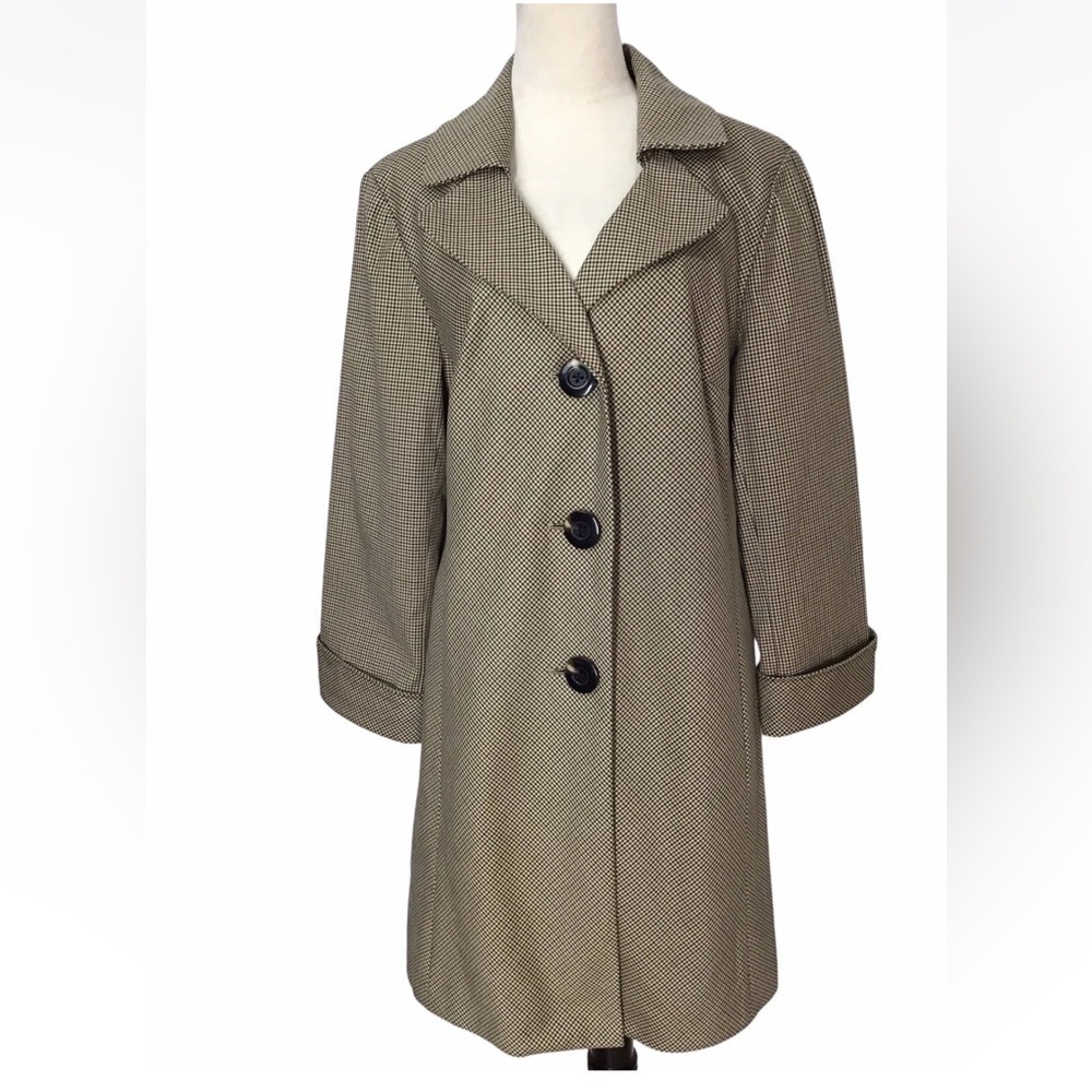 Anne Klein Houndstooth Lined Car Trench Coat Size 8